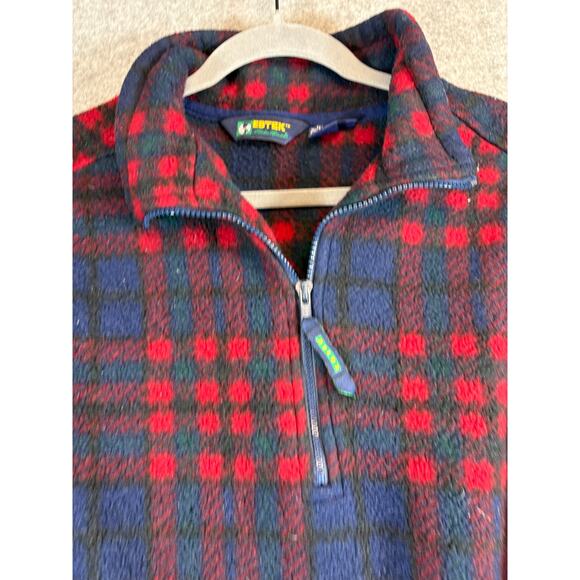 VINTAGE 90s EBTEK Eddie Bauer 1/4 Zip Pullover Mens Medium Plaid Fleece Outdoor - Picture 5 of 7